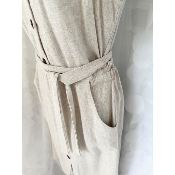 Monteau Los Angeles Linen Blend Small Beige Long button front Dress Cap Sleeves - Picture 5 of 10